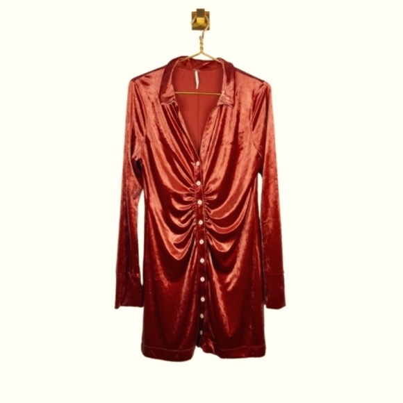 Free People Shayla Burnt Orange Velvet Mini Dress Terracotta Size Small NWT - Picture 10 of 16